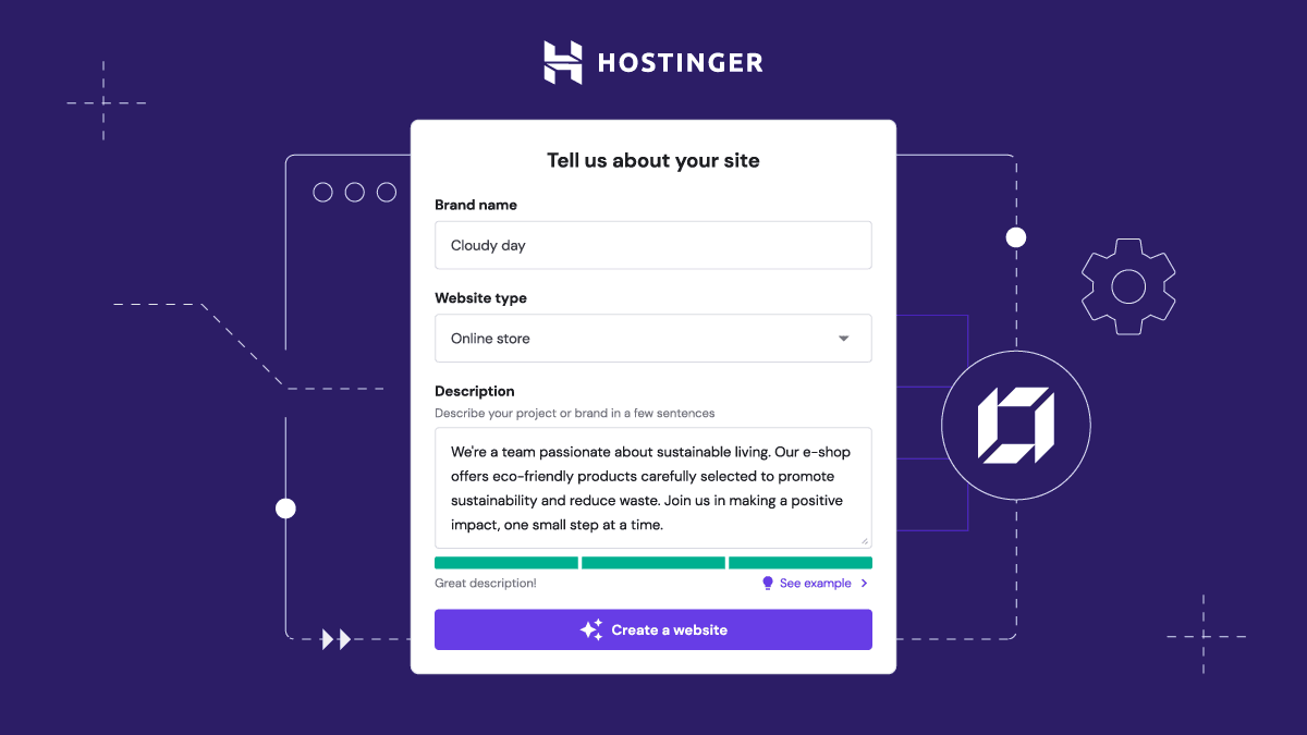 Hostinger AI site generator form