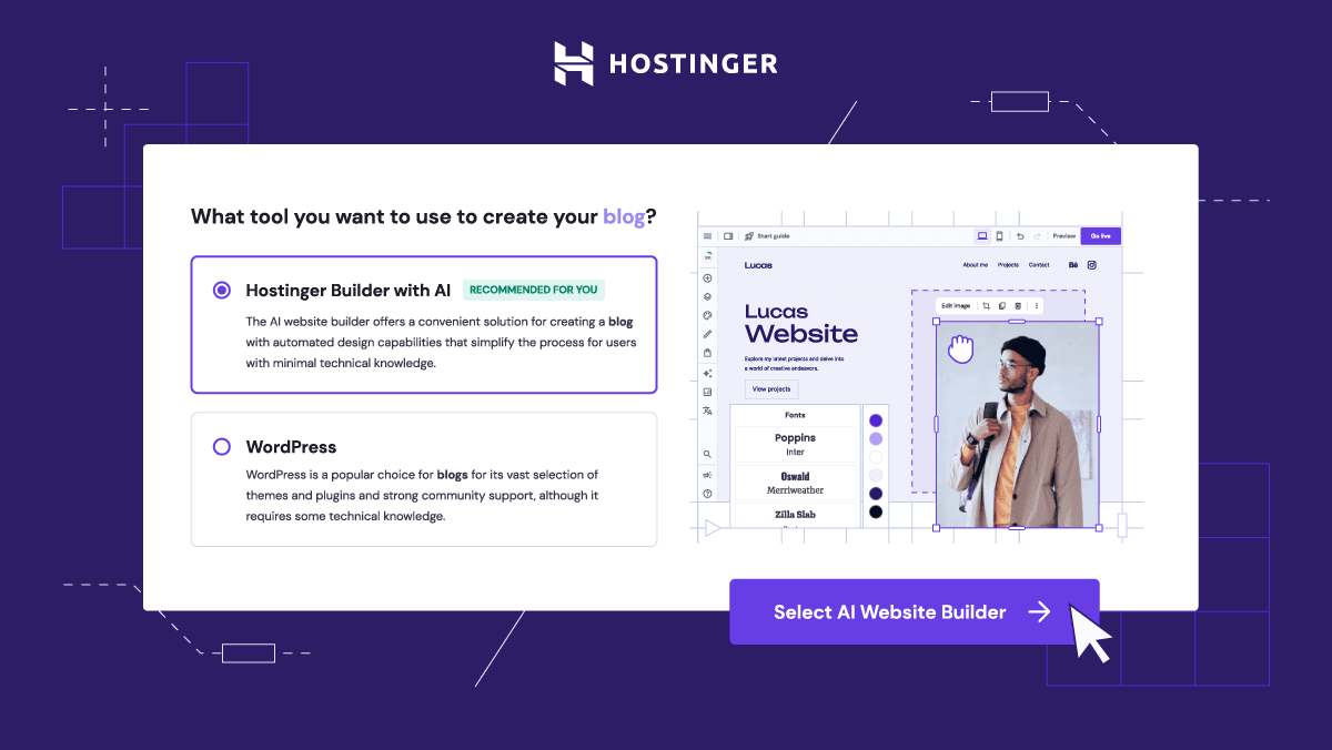 Hostinger website builder options AI or WordPress